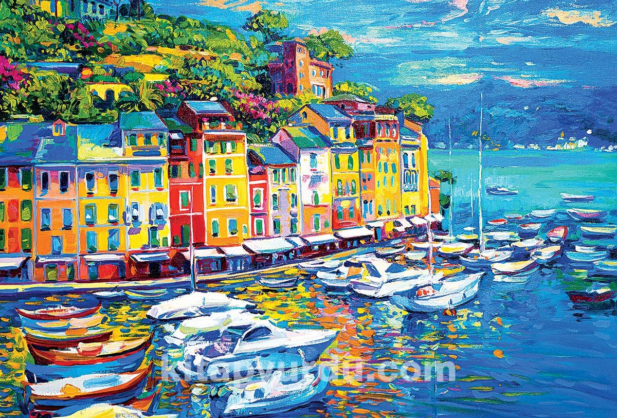 Kleine Stad Portofino Uitzicht | Houten Puzzel | 1000 Stukjes | 44 x 59 cm | King of Puzzle
